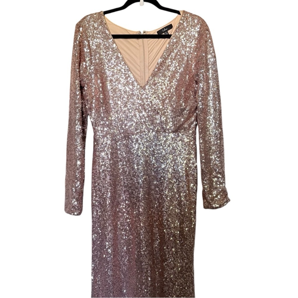 NWT Lulus Capture the Moon Rose Gold Long Sleeve Sequin Maxi Dress - Picture 5 of 9